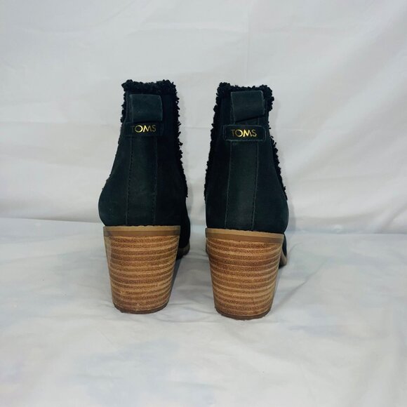 Toms Everly Faux Shearling Trim Black Block Heel Chelsea Boot Size 8.5 - Picture 4 of 12